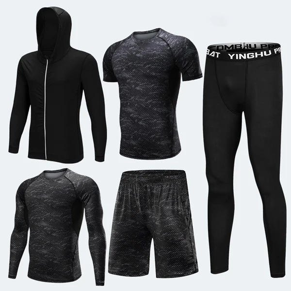 5piece set Плюс размер 4XL мужские спортивные костюмы одежда для тренировок дышащий спортивный костюм компрессионные рубашки спортивная одежда для фитнеса спортзала спортивный комплект - Цвет: 5piece set