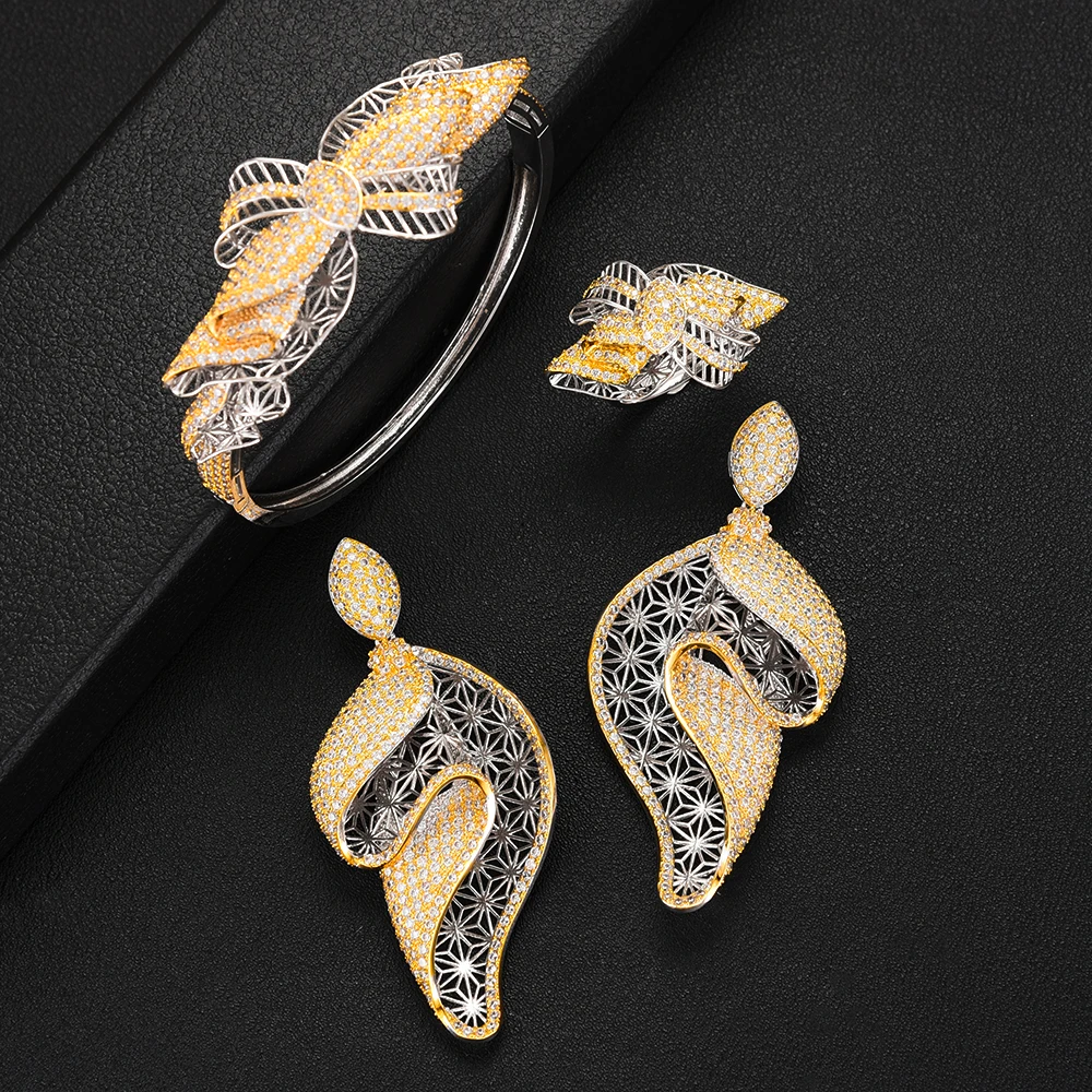 vender Kellybola 4 Pçs Conjuntos De Jóias De Casamento Feminino Quente Luxo Bowknot Flores Zirconia Cúbica Gargantilha Colar Brinco Dubai Conjuntos De Jóias