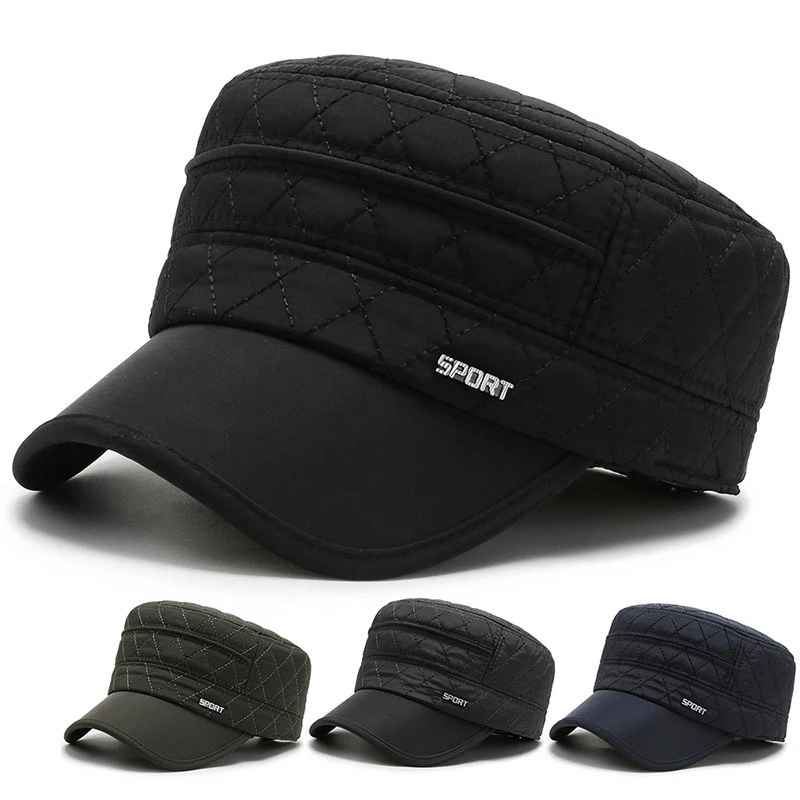 

Winter Men's Hats New Middle-aged And Elderly Flat Caps Warm Casual Hats Dad Cold-proof Cotton Cap Morning Exercise Ear Caps