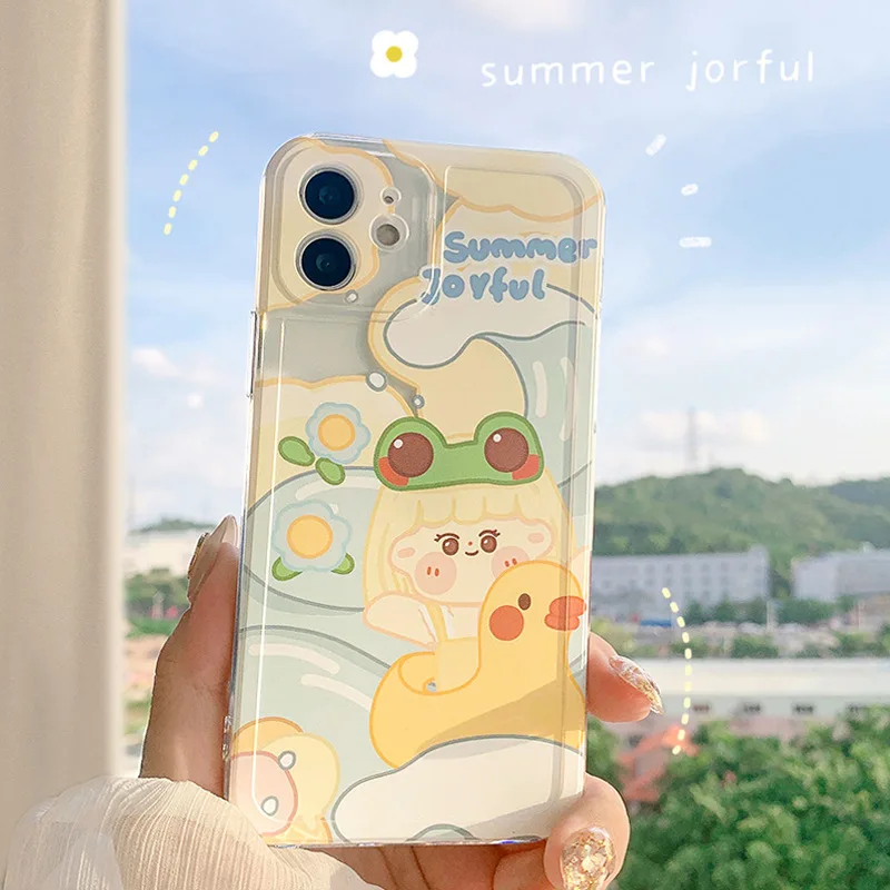 

Cute Cartoon Duck Girl Korean Phone Case For iPhone 12 Pro Max 11 Pro Max X Xs Max Xr 7 8 Puls SE 2020 Cases Soft Silicone Cover