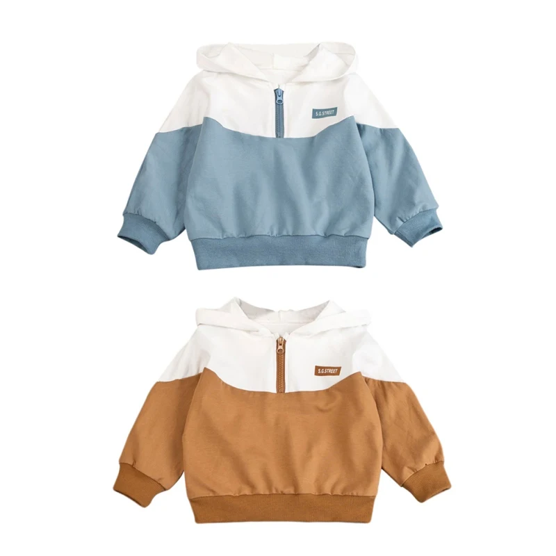 0-3T Sweater Hooded Baby Boys And Girls Cotton Fashion Color Matching Half Zipper Casual Cardigan |