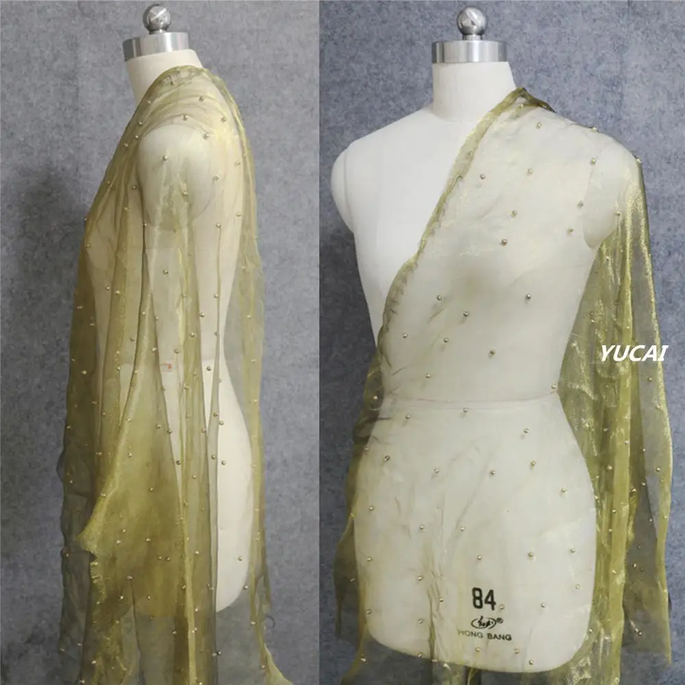 50*150 см Тюлевая ткань для одежды золотой чистый ручной работы жемчуг свадебное