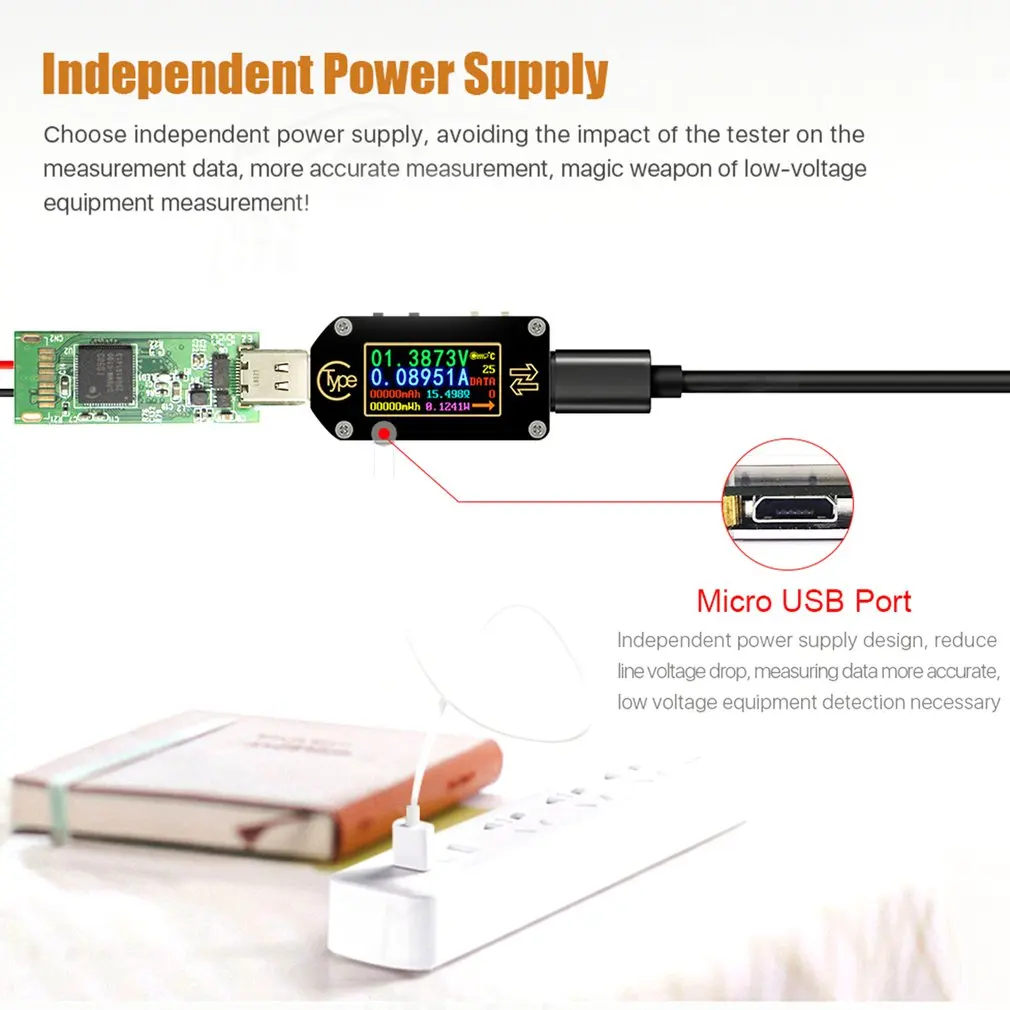 TC66 USB Tester PD Trigger Power Meter Type-C Voltage Current Tester Multimeter Ammeter Voltmeter Color LCD Display