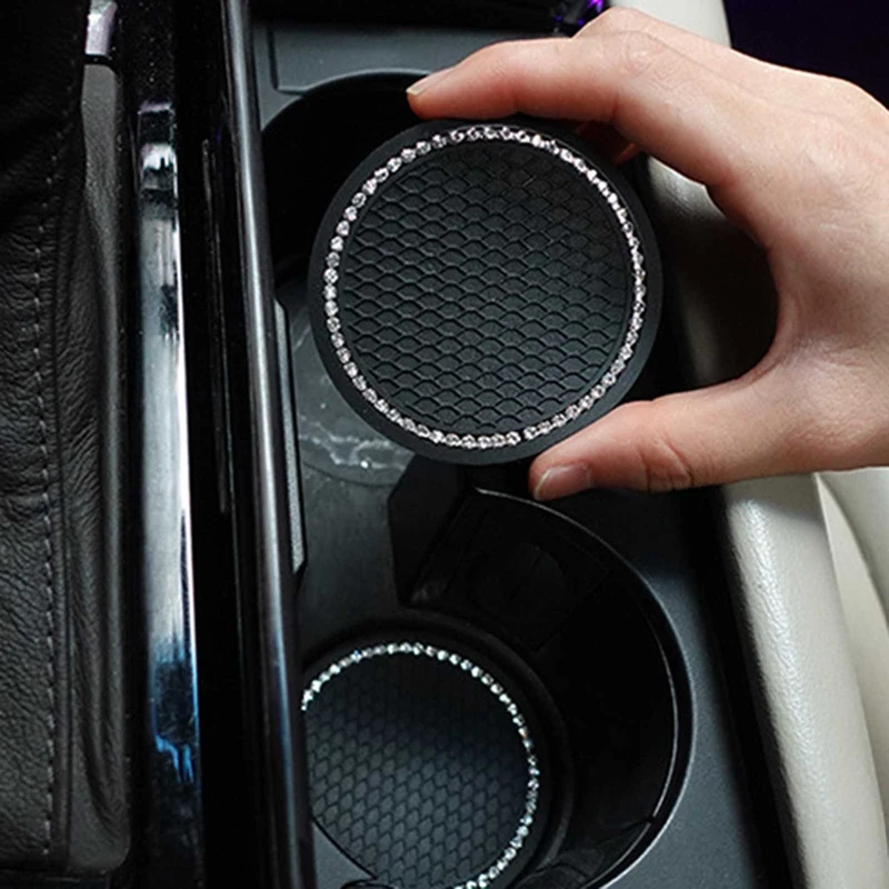 

1PC/2PCS Car Universal Diamond Water Coaster Non-Slip PVC Mat Bling Auto Cup Holder Insert Coaster Car Accessories