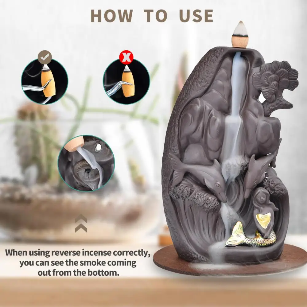 

Двухсторонняя керамическая горелка для благовоний с дымом и водопадом, маленький монах, Русалка, конфорки для благовоний, для домашнего офи...