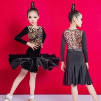 girl latin dance dress ballroom children dance costume fashion leopard print tango dresses dancing stage performance clothing
