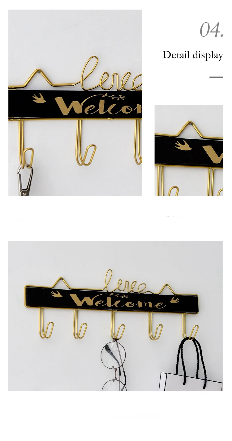 

Creative Home Furnishing Metal Hook Letter Hanger Iron Art Sticky Hook Nail-Free Coat Rack Living Room Entrance Key Ornaments