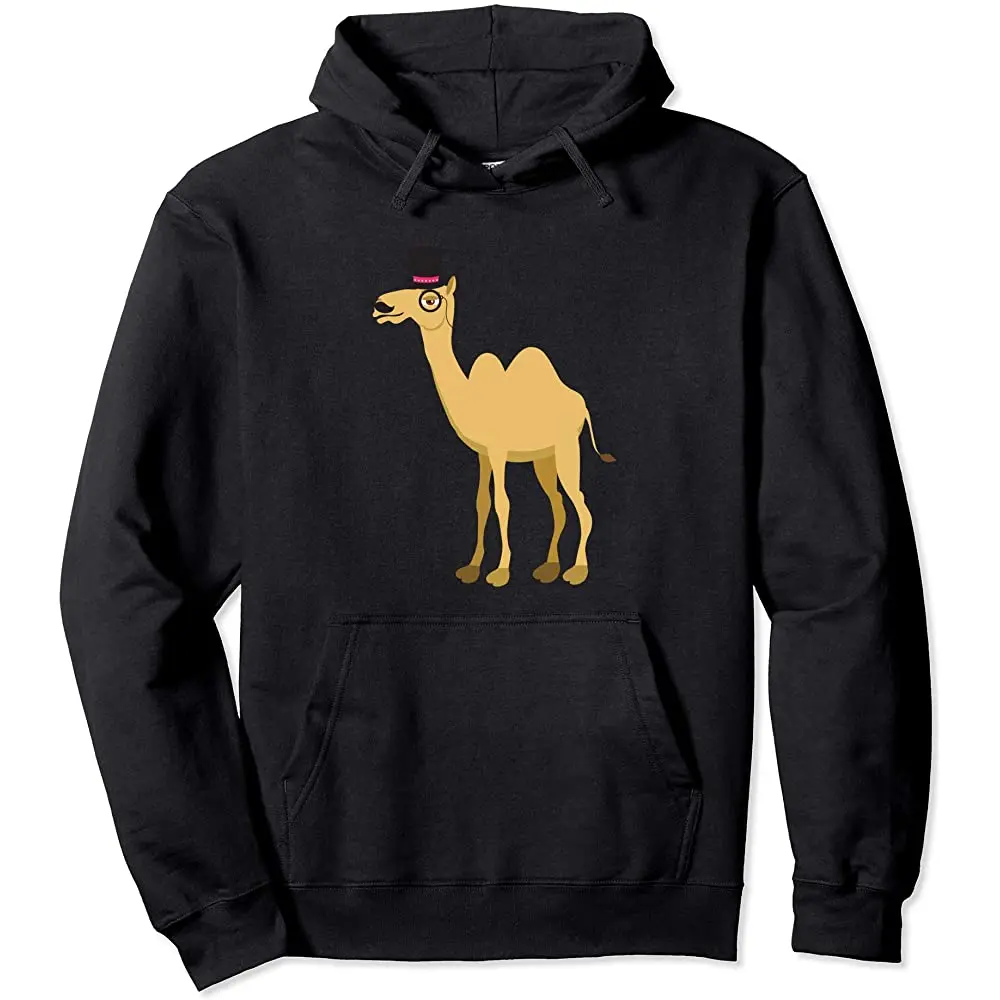

Mr Camel With Curly Retro Moustache, Hat And Monocle Pullover Hoodie