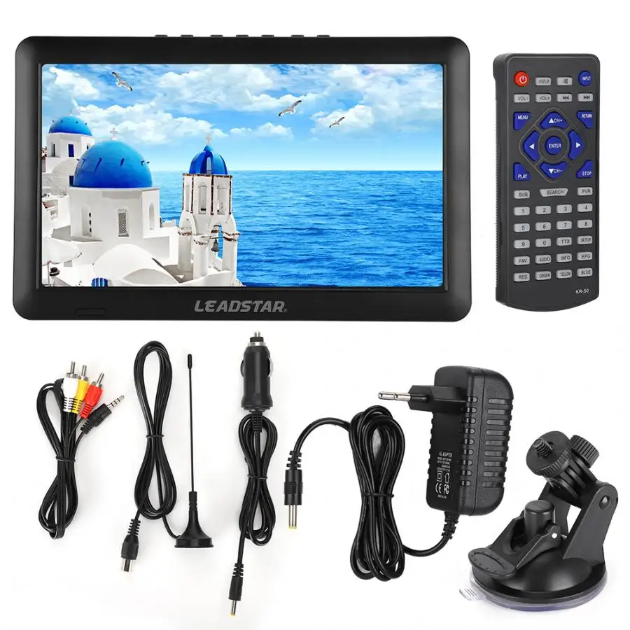 Автомобильный телевизор LEADSTAR 11 дюймов 1920x1280 16:9 Телевизор HD Портативный цифровой и аналоговый видеоплеер US Plug 110-220V включен.