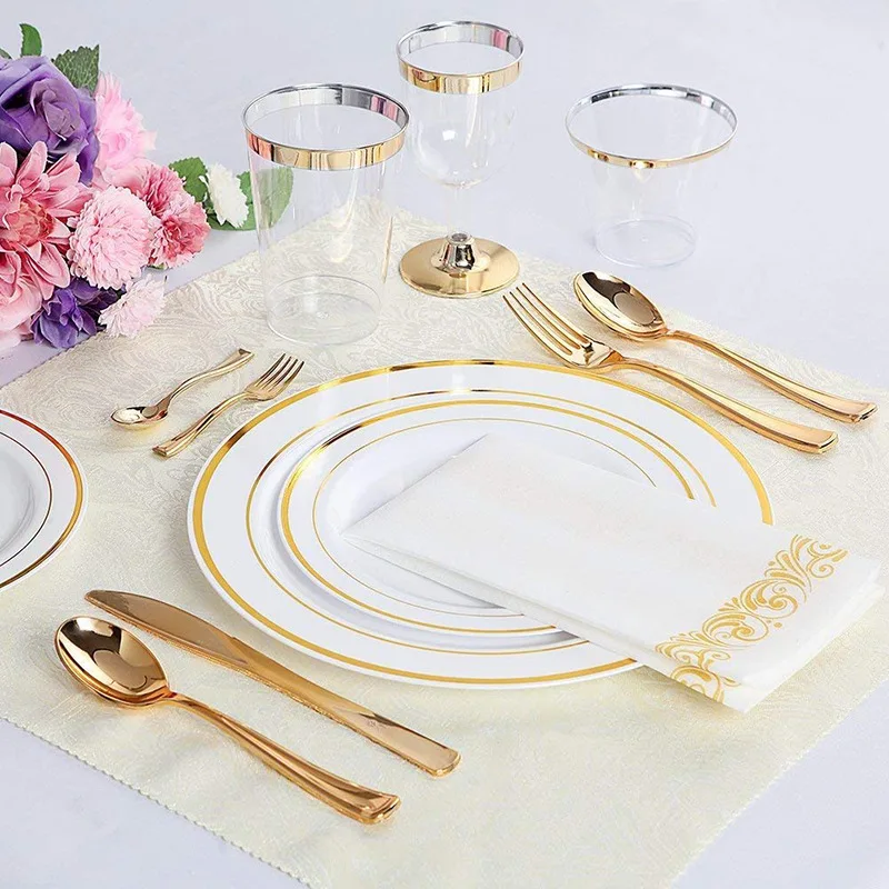 

Gold Plastic Plates 60 Pieces, Disposable Wedding Plates, Plastic Party Plates Includes: 30 Dinner Plates 10.25 Inch and 30 Sala
