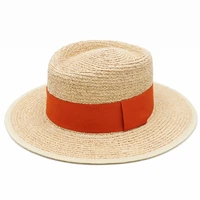 handmade solid color natural straw boater hat women summer hats elegant rinbow band skimmer hats for men wide brim beach sun hat