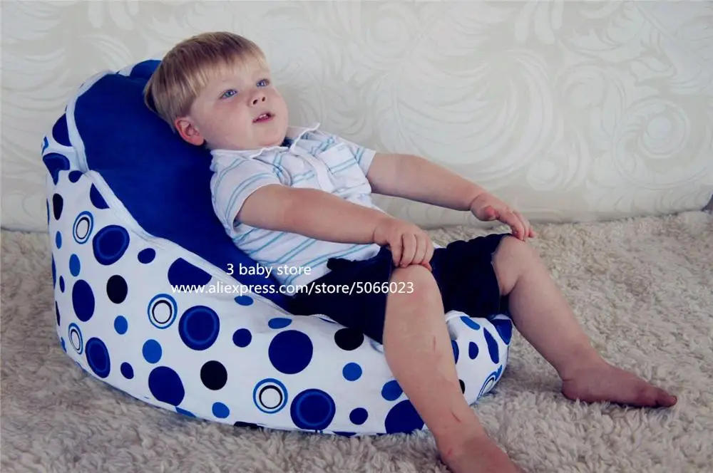 TWO in ONE baby portable chair, kids bena bag seat with 2 tops no filler- blue dots