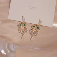plated 14k real gold exquisite owl zircon earring for women aaa zircon green crystal drop earring daily pendant birthday gift