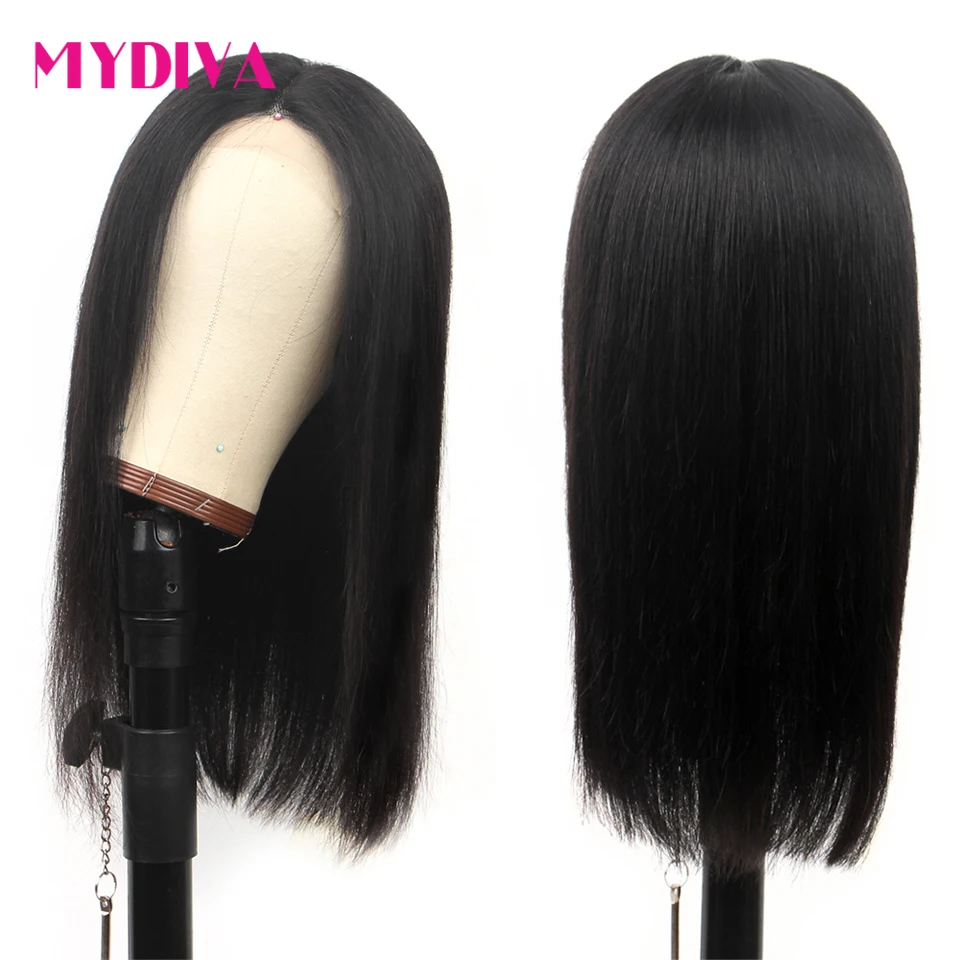 Glueless Brazilian Straight Short Bob Wigs Human Hair 5x1 T Part Lace Wigs For Black Women 150% Density Middle Part Remy Wig