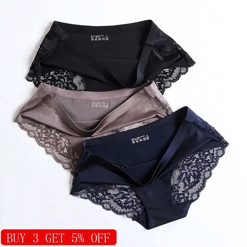 

3pcs/lot Fashion Cotton Lace Underwear Women Panties Sexy Briefs Seamless Lingerie XXL Large Plus Size Girls Bikini Traceless