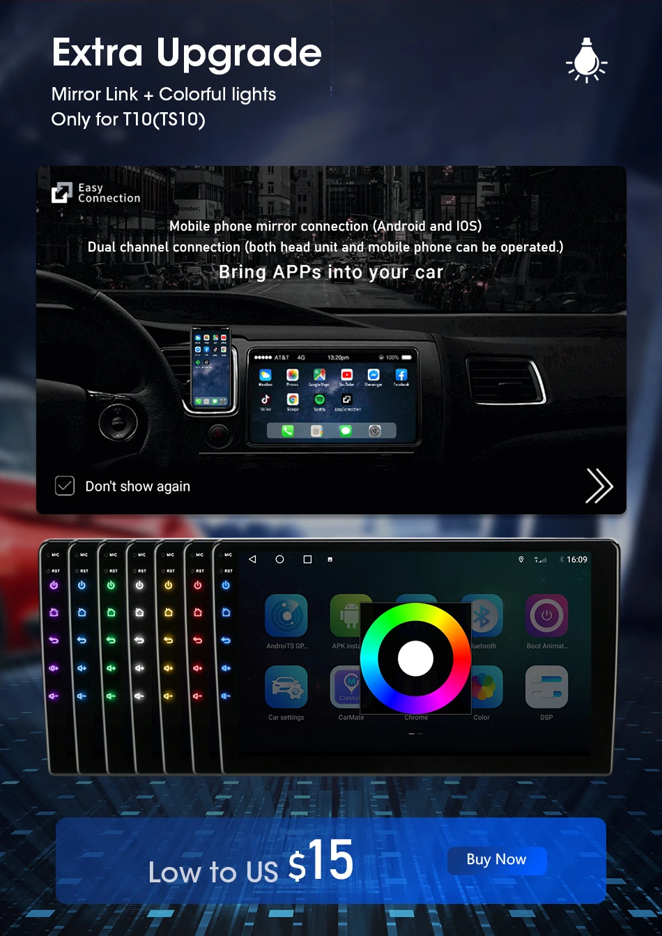 

This link is to purchase additional configuration is colorful lights + Easy connection For the radio model is T10-1/T10-2/T10-3