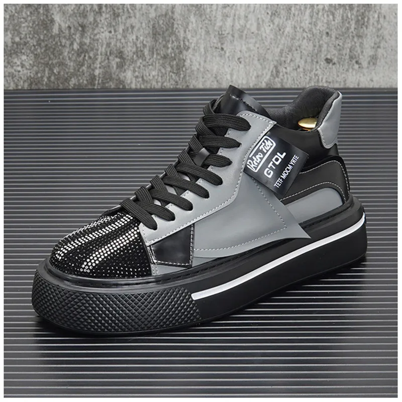 Роскошные Дизайнерские блестящие мужские туфли Стразы модные кроссовки с шипами