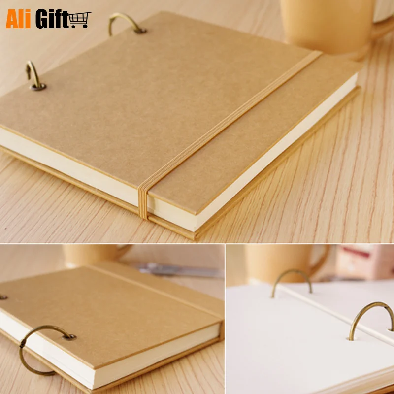 

2021 New 150g Hight Quality Vintage Loose-Leaf Doodle Photo Album Retro Sketch Book Blank Diary Graffiti Draw Gift Baby Memory