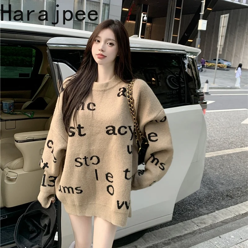 

Женский свитер Harajpee, пуловер в стиле ретро, в японском стиле, с буквенным принтом, с длинным рукавом, Свободный топ с длинными рукавами, новин...