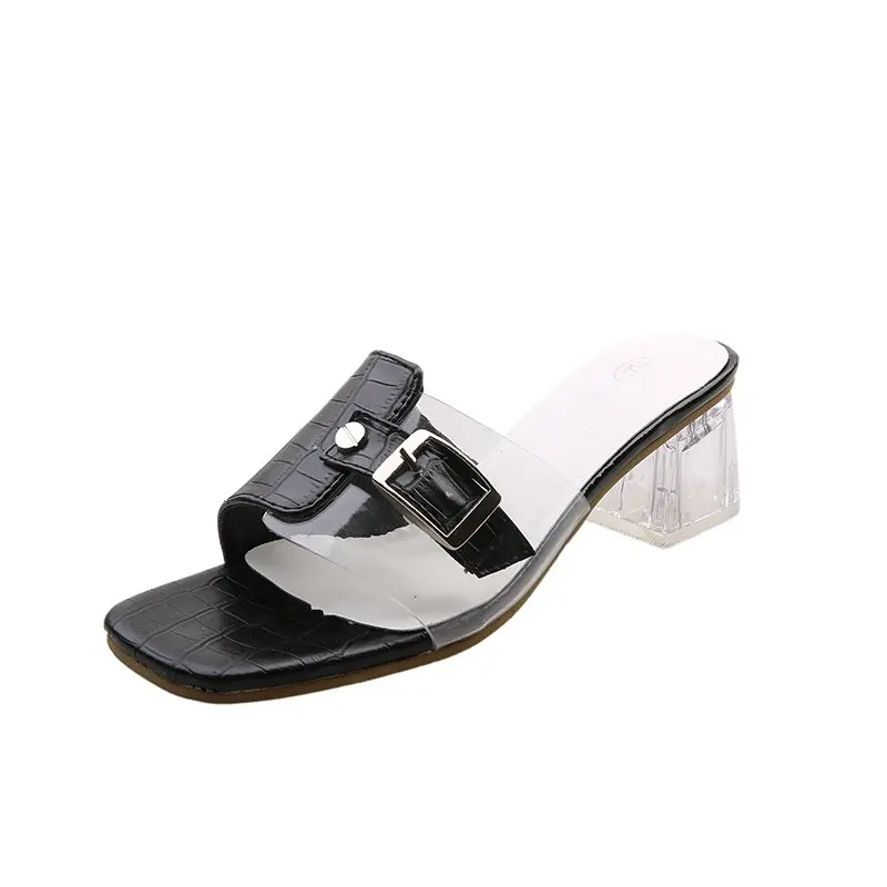 

Transparent High Heels Women Square Toe Sandals Summer Shoes Woman Clear High Pumps Wedding Jelly Buty Damskie Heels Slippers