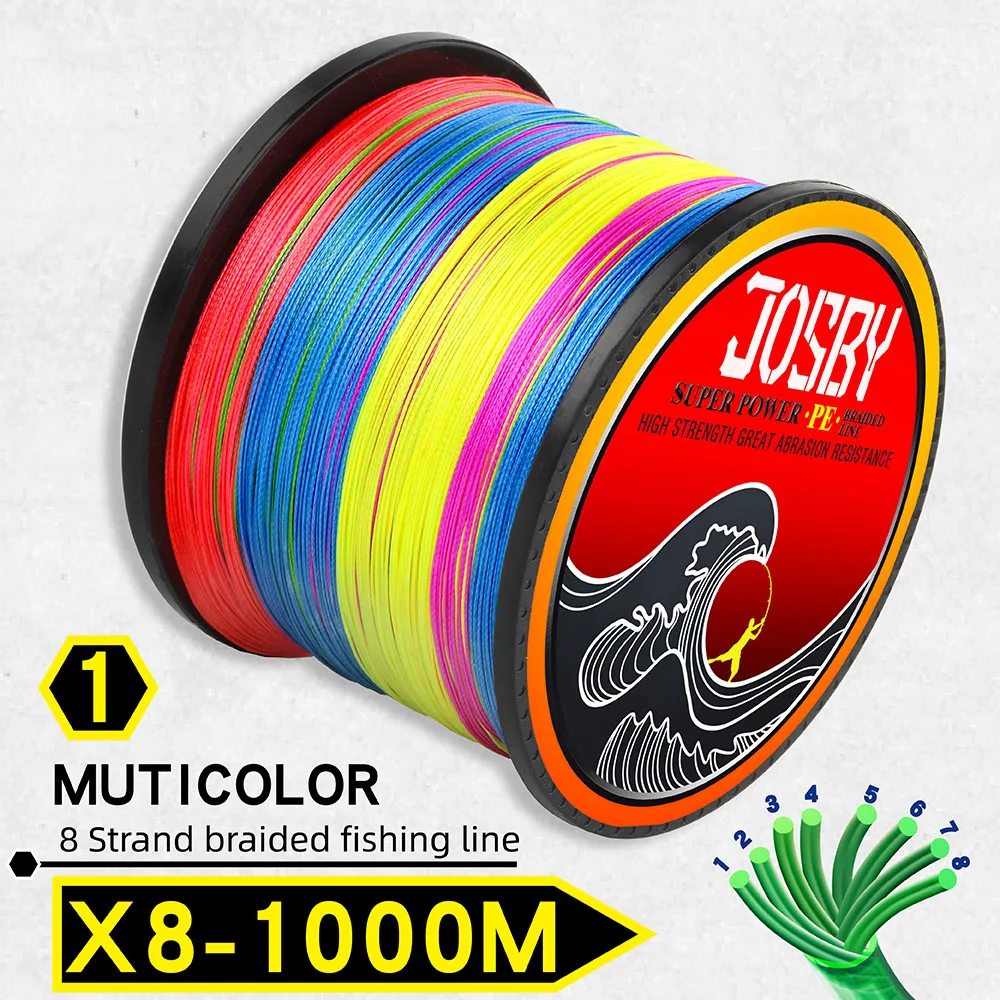 X8-Multicolor1000m JOSBY плетеная леска 1000 м мультифиламентная PE 4 нити рыболовный шнур 10LB-85LB сильная Японская Технология оранжевый 9 цветов - Цвет: X8-Multicolor1000m