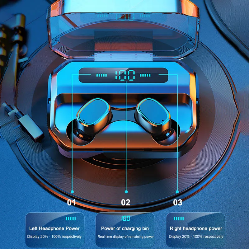 

Bluetooth 5.0 TWS Wireless Earphones Touch Control Noise Reduction HiFi Stereo Headset In-ear Headphones with Charging Case