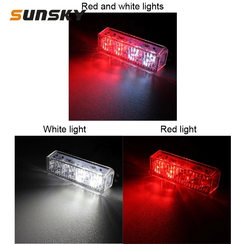 

12 Вт 720LM 6500K 635nm 4-светодиодный белый + красный светильник Проводная Автомобильная проблесковая Предупреждение сигнальная лампа DC12-24V провода...