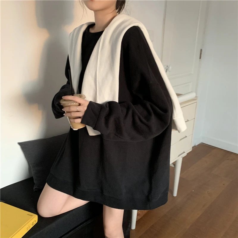 Свитшот женский оверсайз модная свободная однотонная Толстовка с длинным