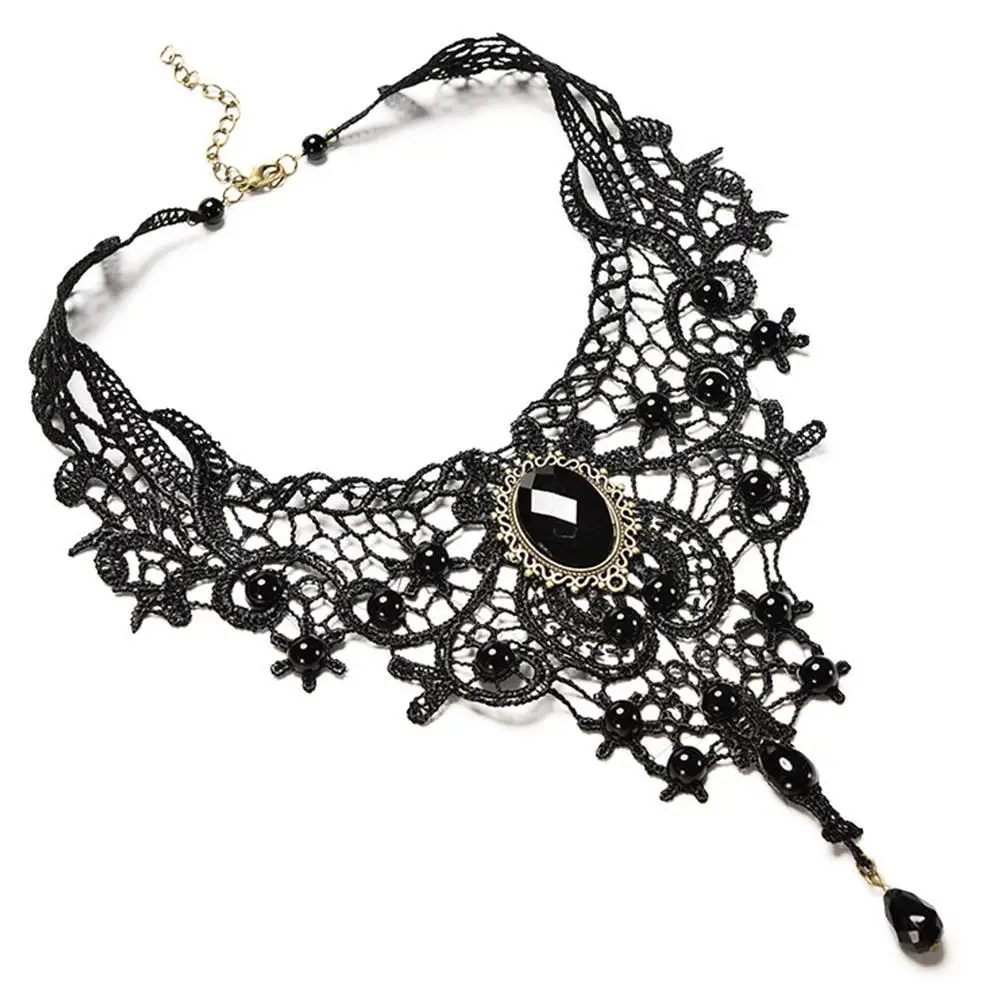 Викторианское черное кружевное ожерелье чокер металлическая Камея