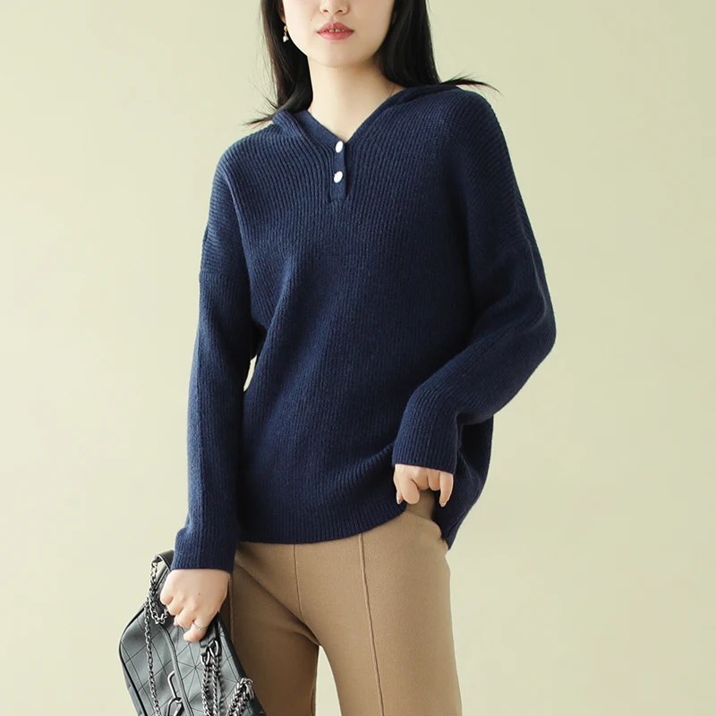 Johnature Women Hooded Pullover Sweaters Vintage Knitted Solid Color Spring Cloths 2020 New Casual Loose | Женская одежда