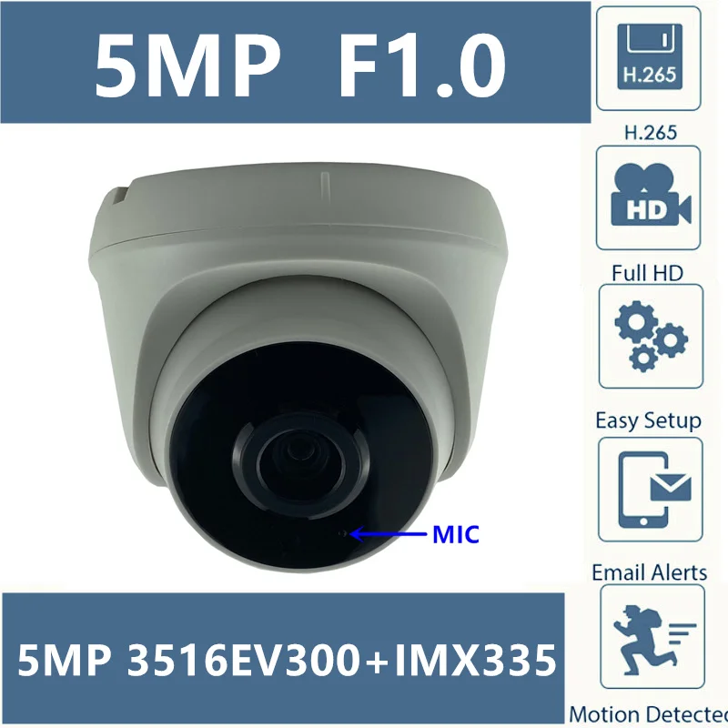 

Integrate MIC Audio F1.0 M16 Lens 5MP Sony IMX335+3516EV300 2592*1944 IP Ceiling Dome Camera H.265 All Color Onvif CMS XMEYE P2P