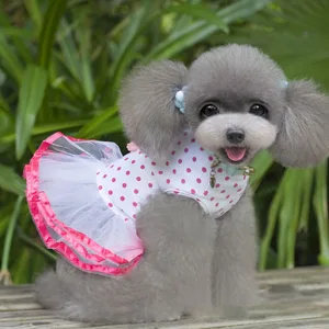 Юбка-пузырек с вишневым рисунком, одежда для щенка питомца, Одежда для питомцев, милая белая и розовая юбка в горошек, товары для собак, весна-лето