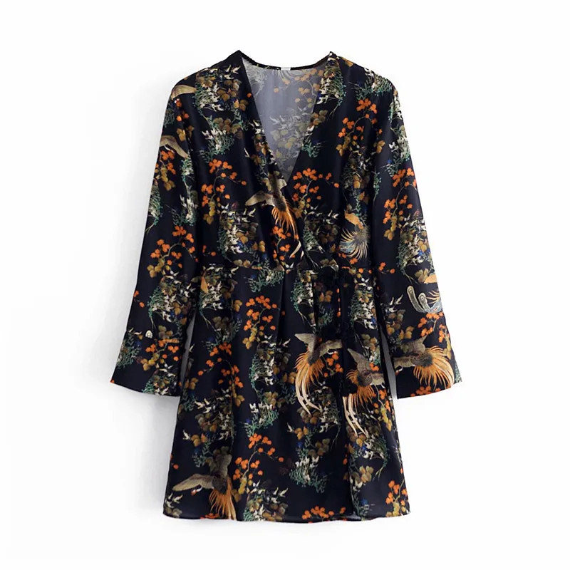 

Women's 2021 New Spring Summer V Neck Loose Floral Short Dresses Ladies Lace Elegant Temperament Lined Printed Dress Female