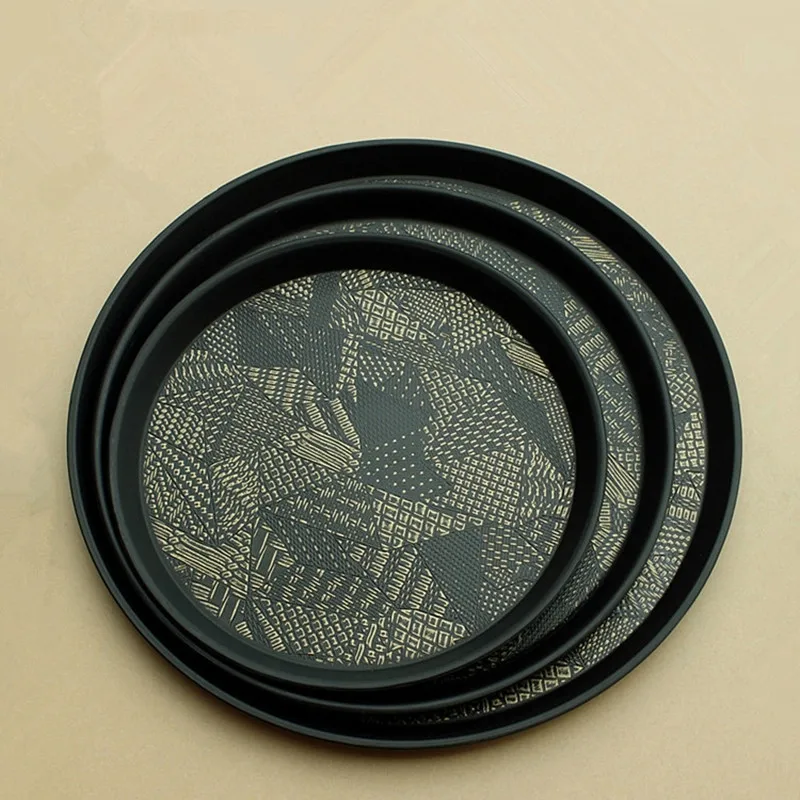 

Round Serving Tray for Hotel/Home Skid European Black Kungfu Tea Cup PP Plastic Plate Teaboard Storage Service Plate