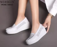 women white nursing shoes comfortable slip on vulcanize shoes breathable lady walking shoes nurse work wedge leather loafers
