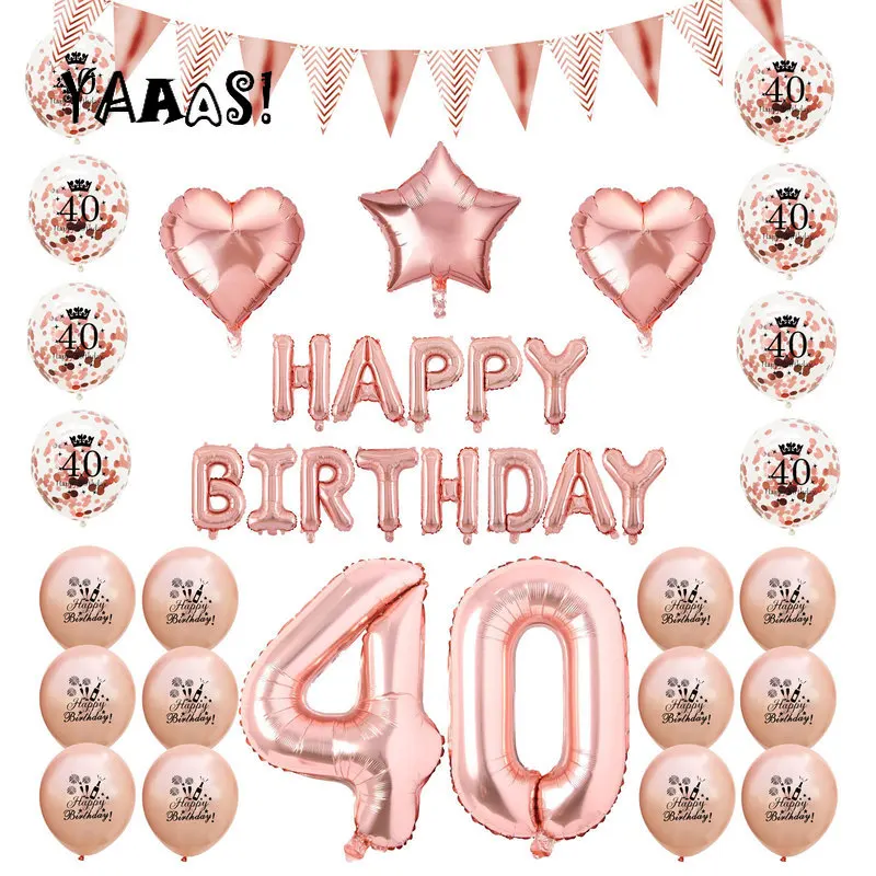 

YAAAS! 39Pcs/Set 18th Happy Birthday Balloon Rose Gold Confetti Latex Balloons for 18 30 40 50 60 Birthday Celebrate Decoration