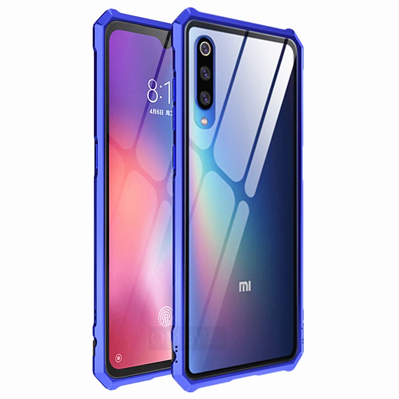Blue-Purple OMEVE для Xiaomi mi 8 чехол mi 8 Pro Чехол из закаленного стекла задняя крышка сплав металлическая рамка Бампер для Xiaomi mi 9 8 9T Pro mi 9 чехол s - Цвет: Blue-Purple