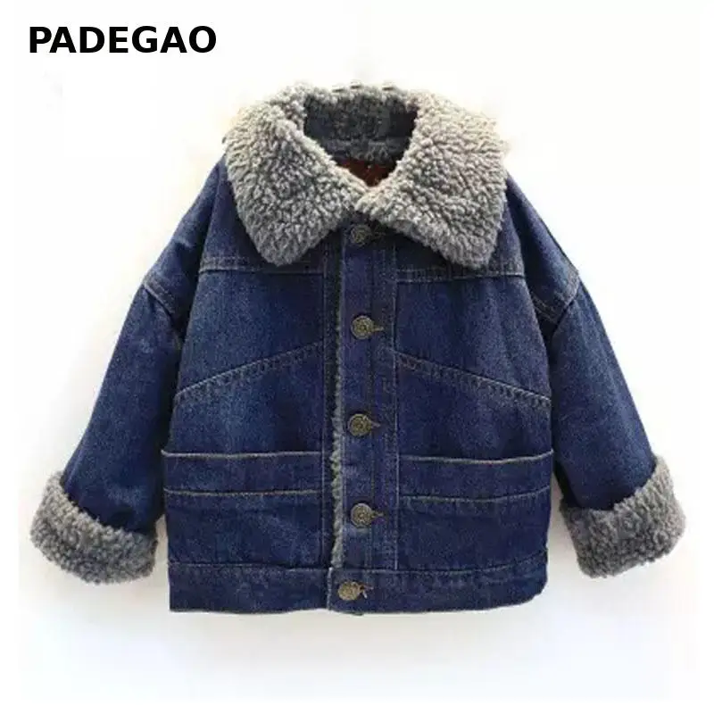Куртка для девочек Одежда маленьких зимняя джинсовая куртка пальто детей