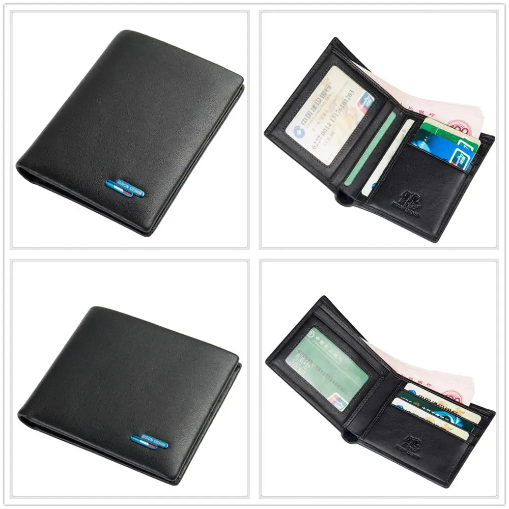 BISON джинсовый известный бренд Ретро винтажный кошелек из натуральной кожи