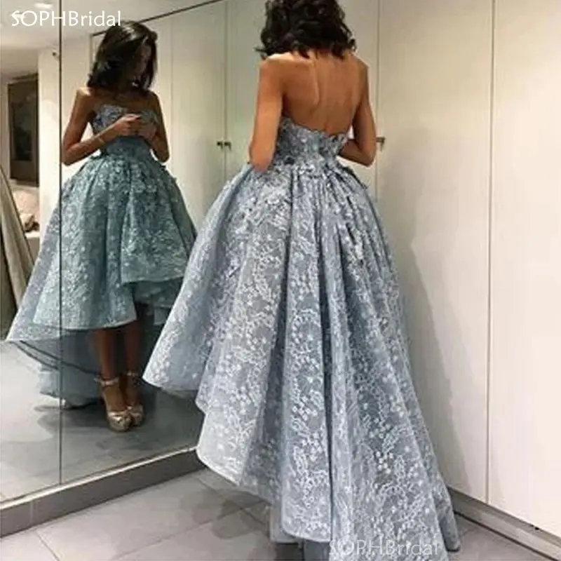 

New Arabic Dubai Hi-Lo 3D Flowers Evening Dress Asymmetrical Short Lace Prom Dresses Formal Party Gowns Vestido Formatura
