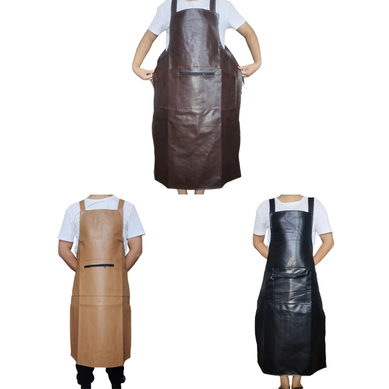 

Кожаный Рабочий Фартук H55A с карманами для мужчин и женщин, водонепроницаемые фартуки шеф-повара для кухни, барбекю