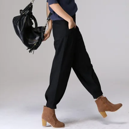 

Female Spring Plus Size 50% Wool Thick Pants Woman Winter Solid Warm Wide Leg Pants Lady Fall Loose Woolen Haren Pants