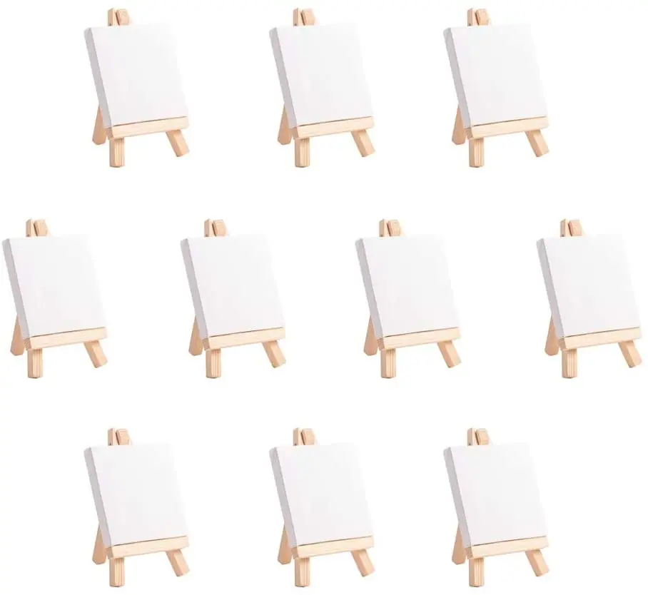 

10 комплектов мини деревянный мольберт альбом для рисования, 2,8 "x 2,8" холст Панель под покраску ремесло Рисунок украшения подарок арт-проект "...
