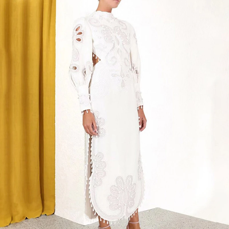 VGH платья с принтом для женщин стоячий воротник рукава фонарики высокая талия