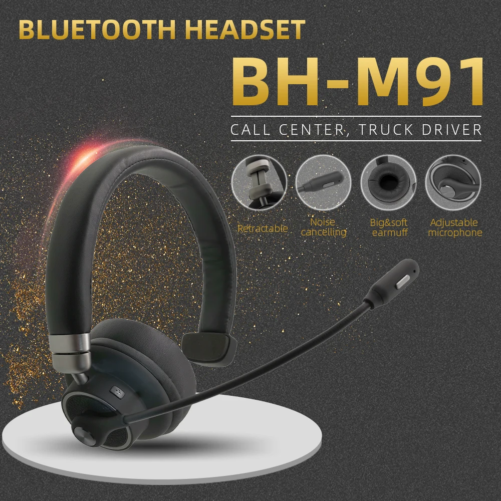 

BH-M91 Bluetooth 5.0 беспроводная гарнитура, Накладные наушники с шумоподавлением для водителей, колл-центр, офисный телефон