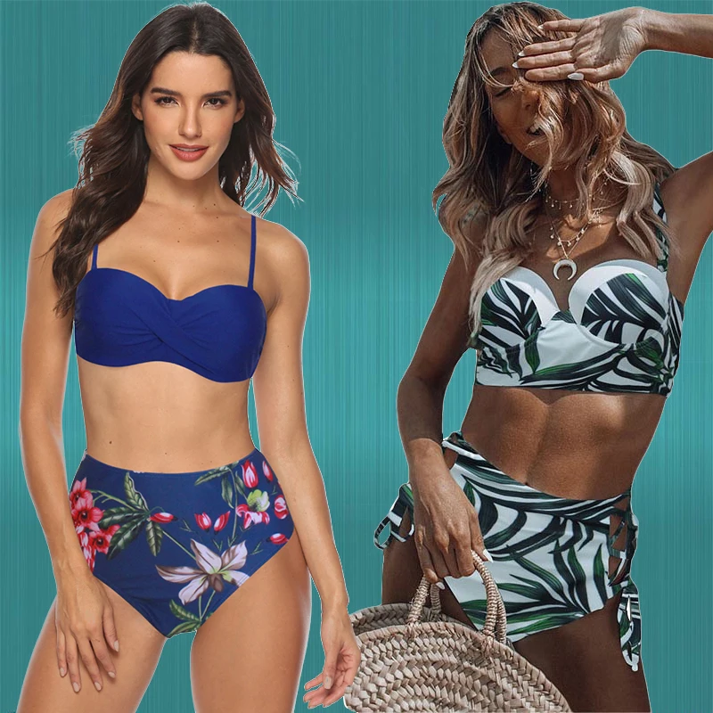 2019 сексуальный танкини цветочный винтажный купальник высокая горловина