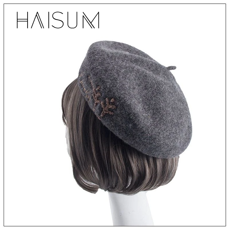 2018 женский шерстяной настоящий Зимний новый трендовый берет с вышивкой Дамская