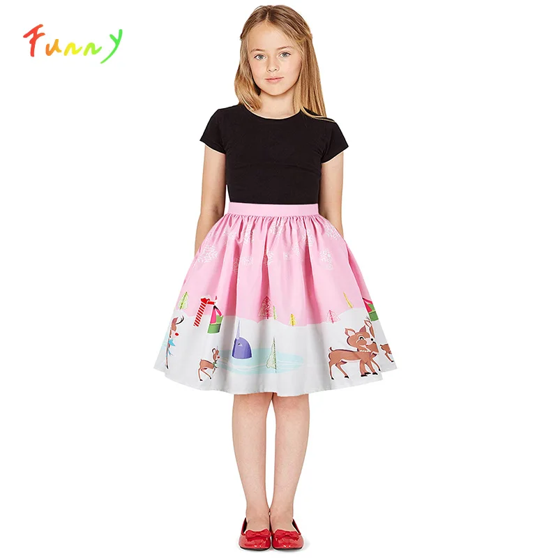 Тюлевая юбка для девочек розовая с мультяшным принтом Рождественская Милая