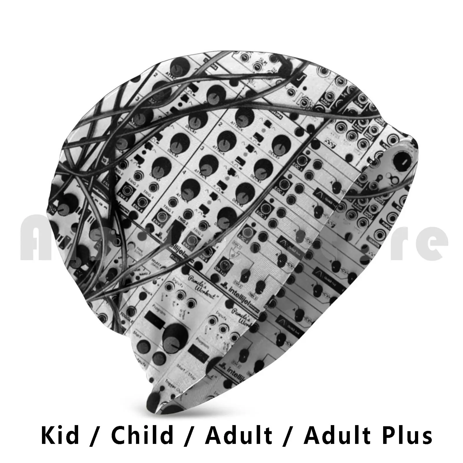 

Аналоговый синтезатор, модульная система-черно-белая иллюстрация, шапочки, пуловер, удобный синтезатор, модульный