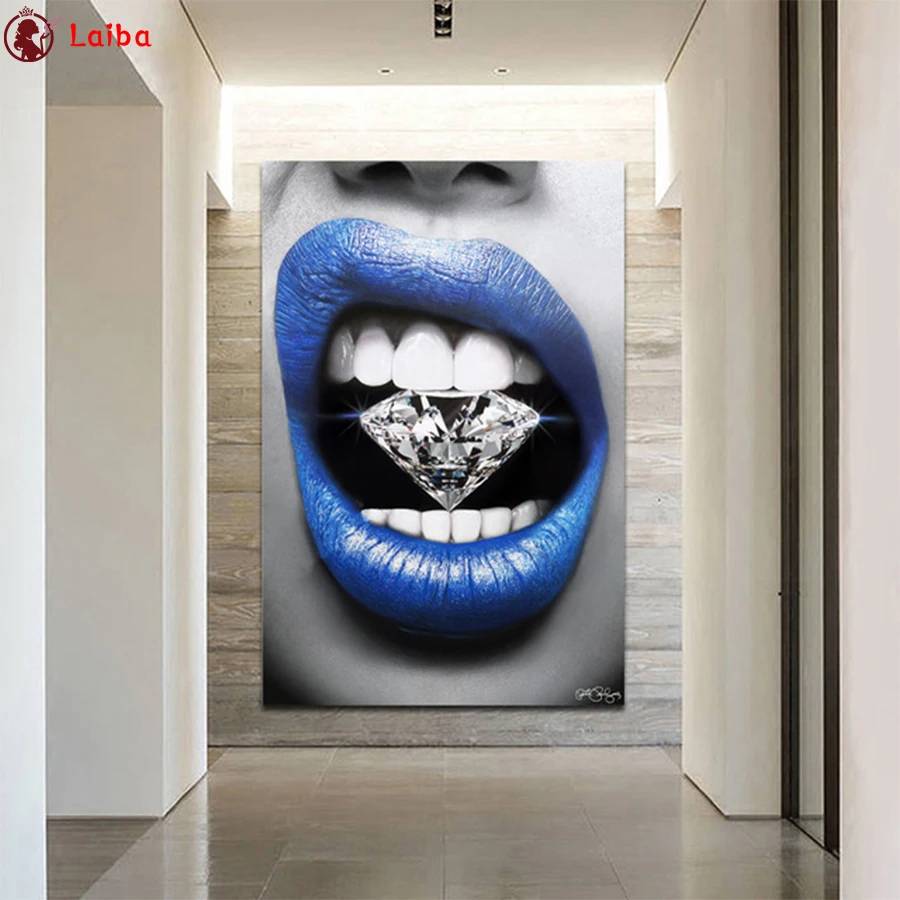 

diy Diamond Painting Modern art, sexy blue lips, diamonds diamond mosaic full square drill diamond embroidery cross stitch